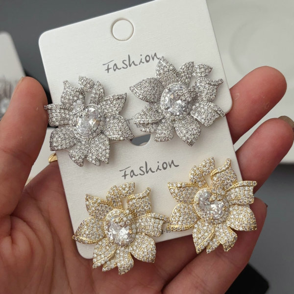 Pave zircon flower earrings