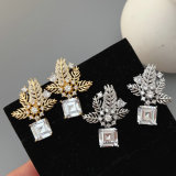 Pave zircon leaf earrings