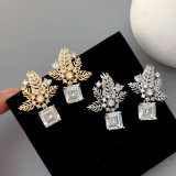 Pave zircon leaf earrings