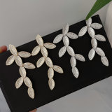 Pave zircon long leaf earrings