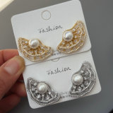 Pave fan pearl earrings