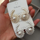 Pave zircon pearl earrings