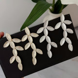 Pave zircon long leaf earrings