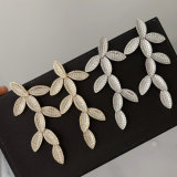 Pave zircon long leaf earrings