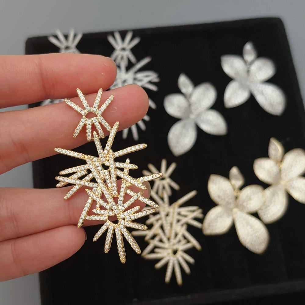 Pave zircon flower earrings