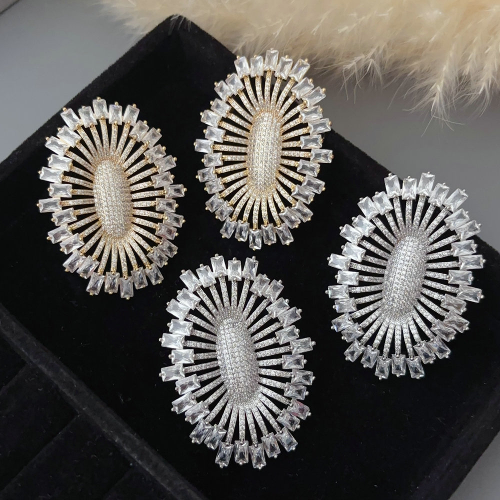 pave zircon chunky oval earrings