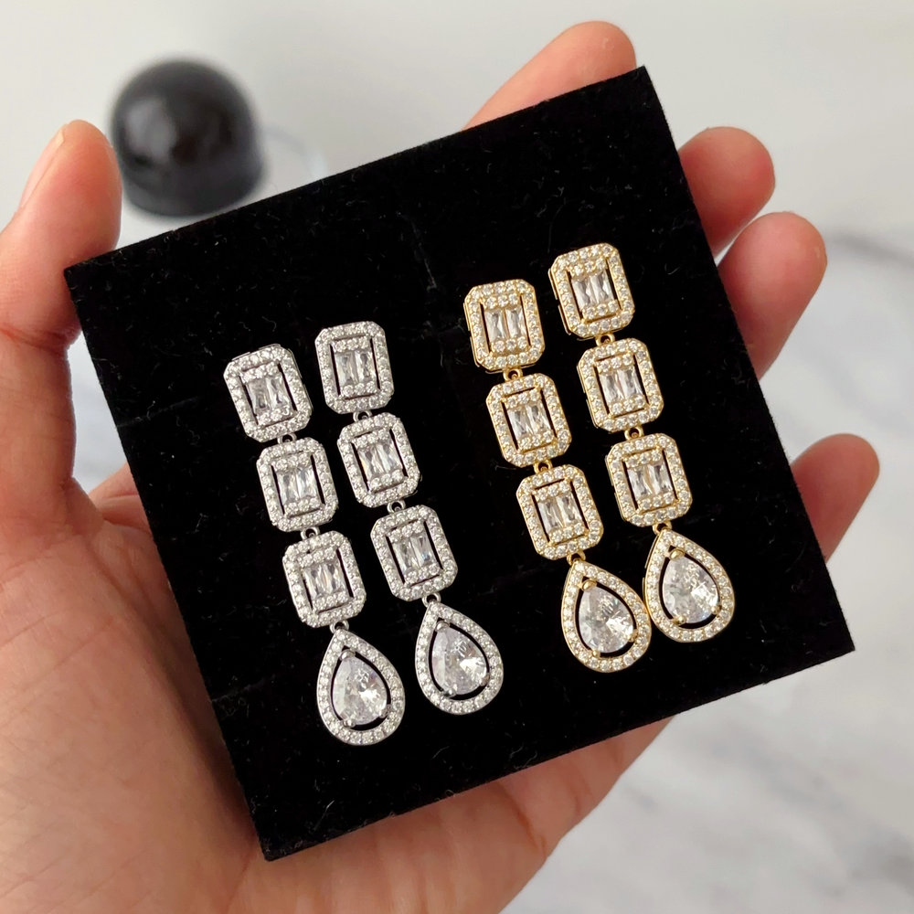 Pave zircon long earrings