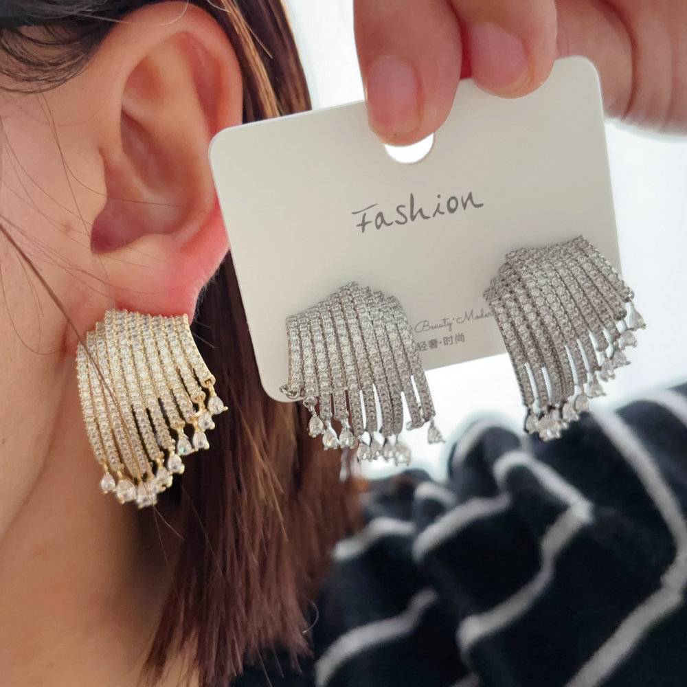 Pave zircon fan earrings