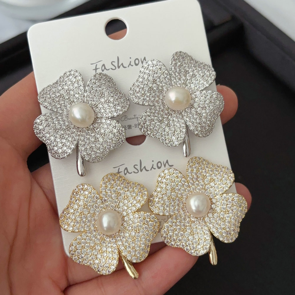 pave zircon flower earrings