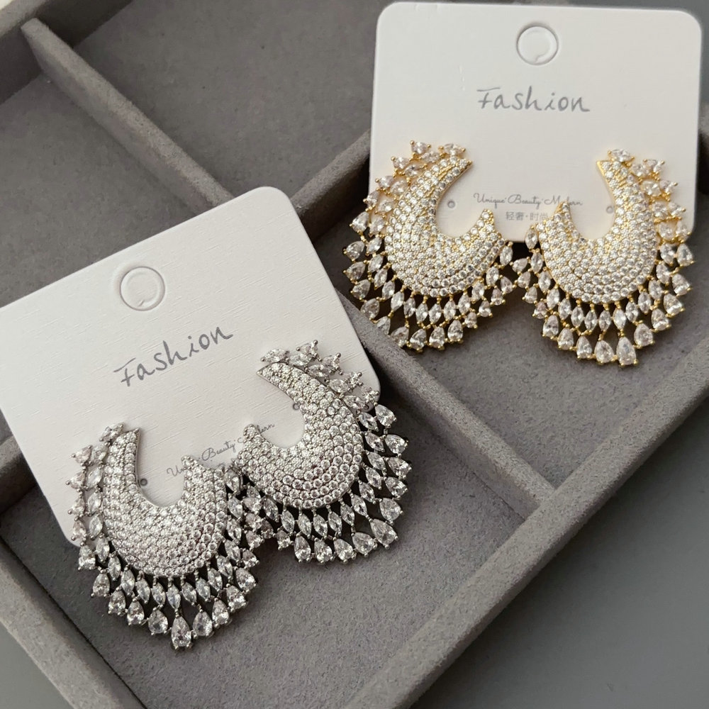 Pave zircon flower earrings