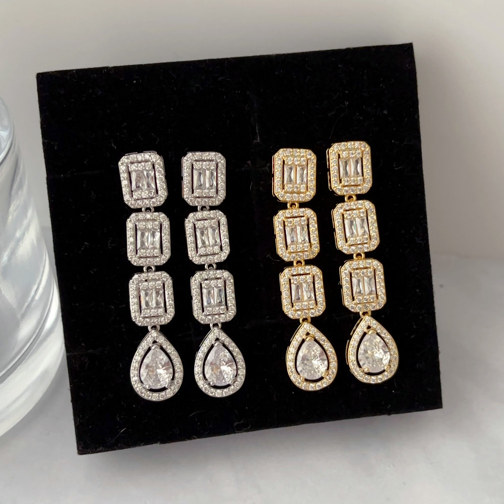 Pave zircon long earrings