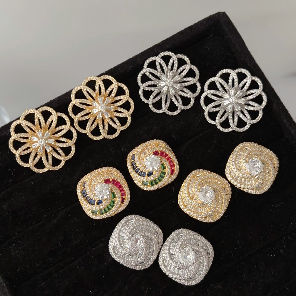 pave zircon flower earrings