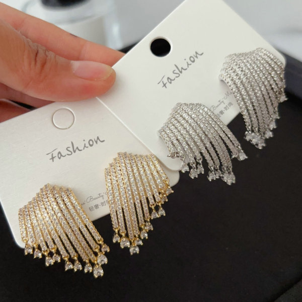 Pave zircon fan earrings