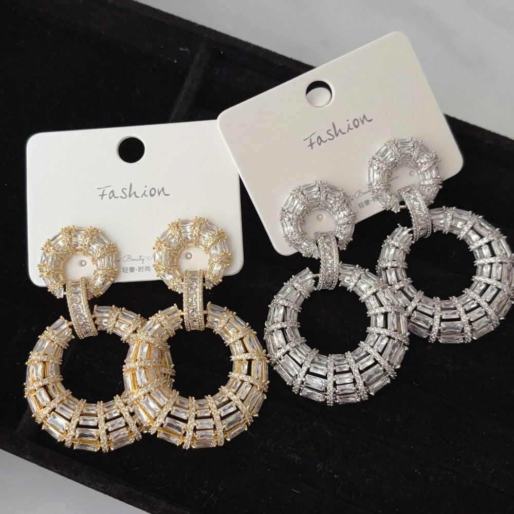 Pave zircon chunky circle earrings