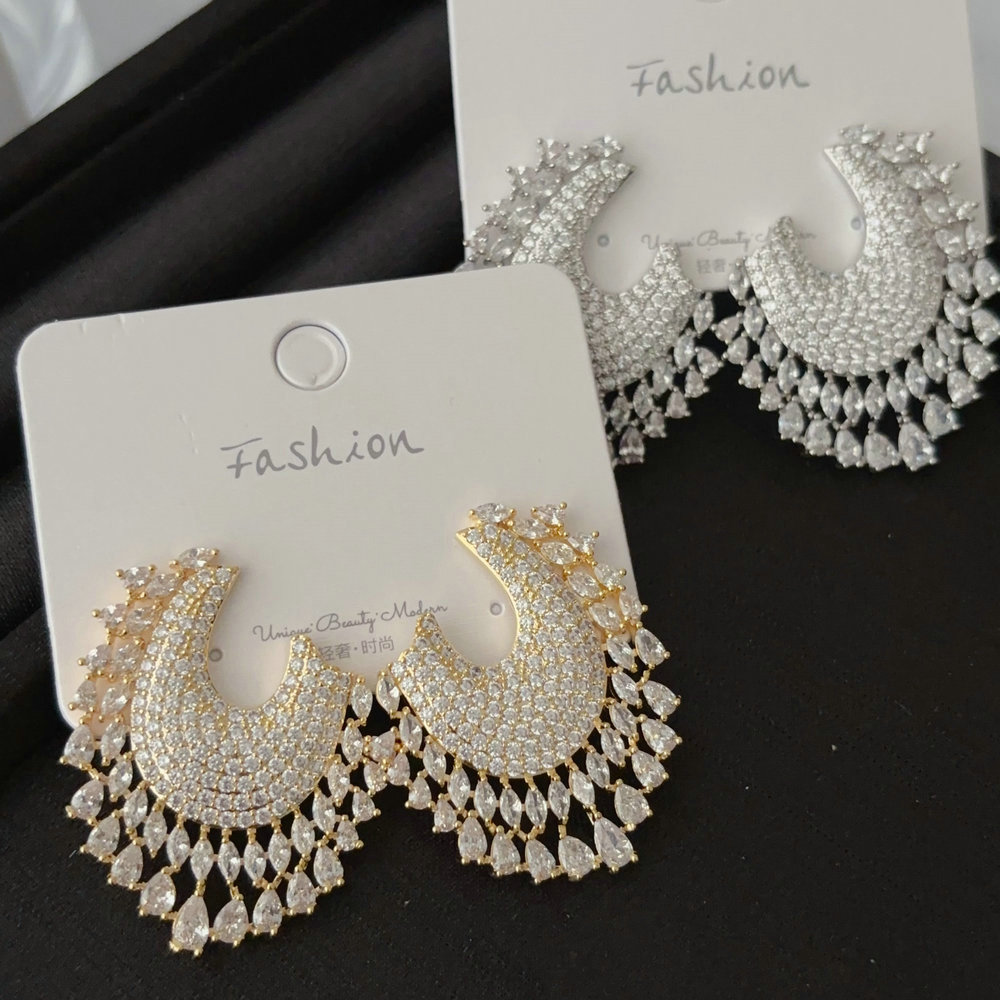 Pave zircon flower earrings