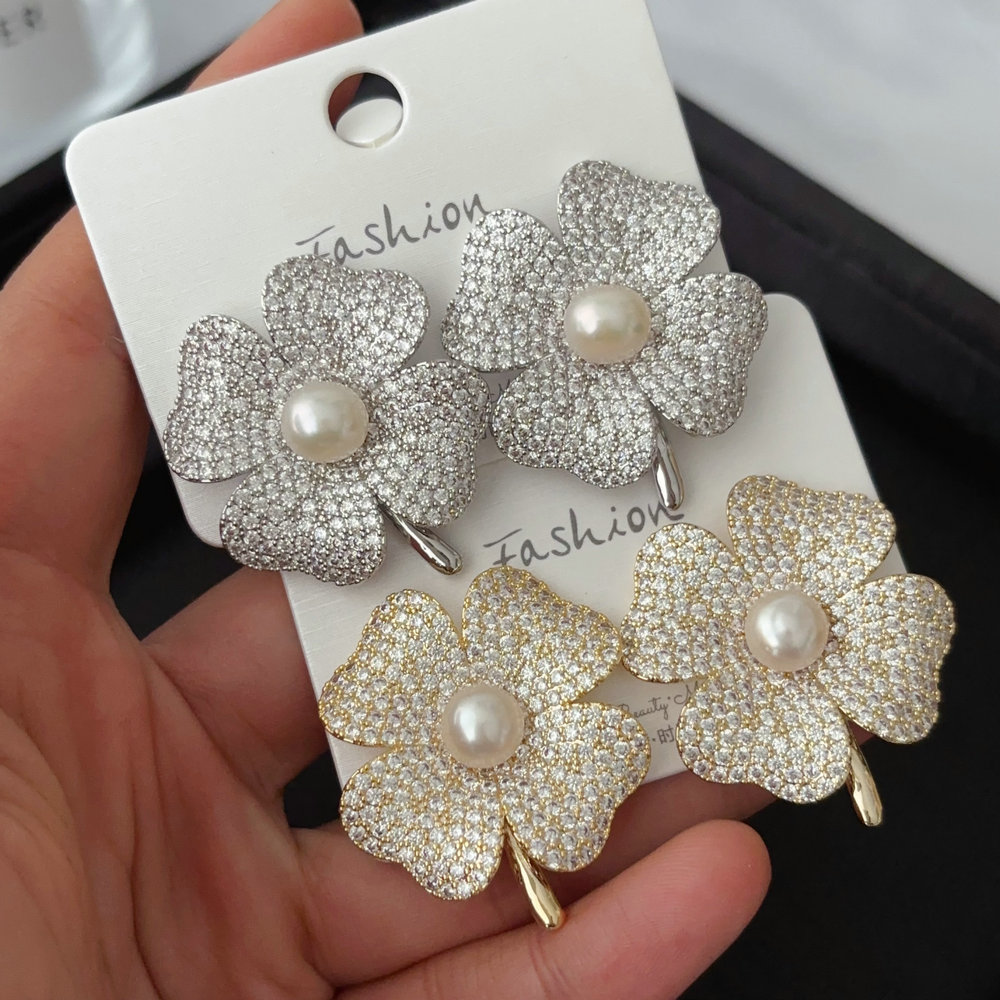 pave zircon flower earrings