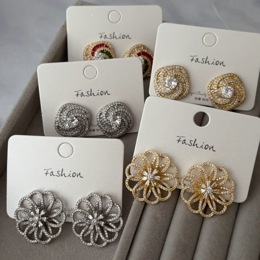 pave zircon flower earrings