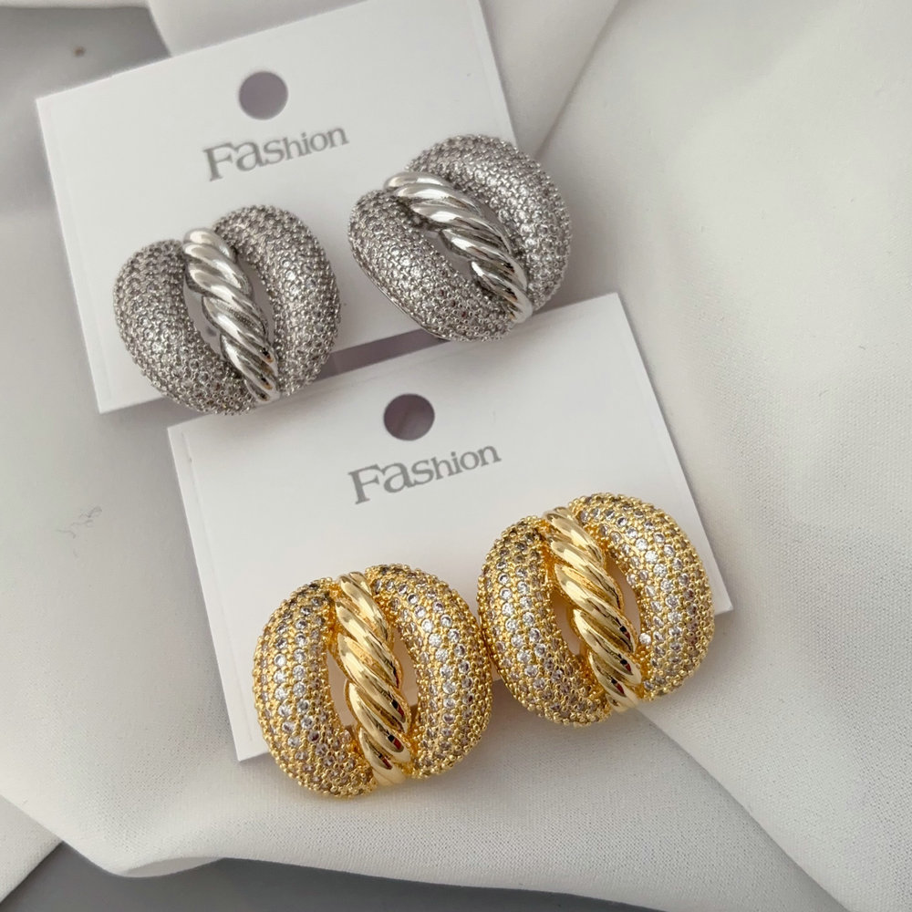 Pave zircon fan earrings