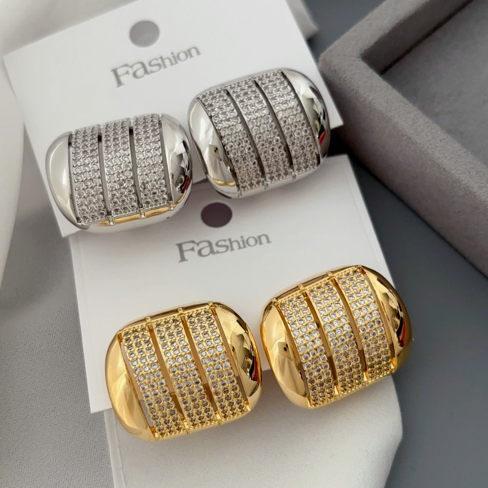 Pave zircon fan earrings