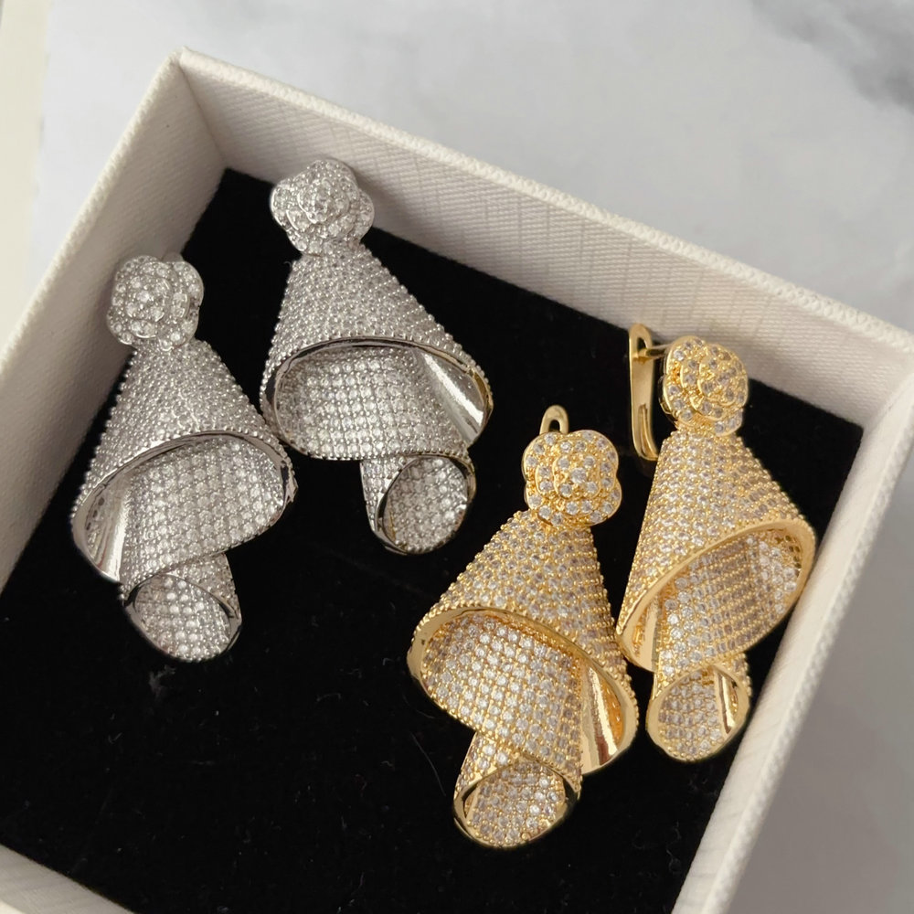 Pave zircon fan earrings