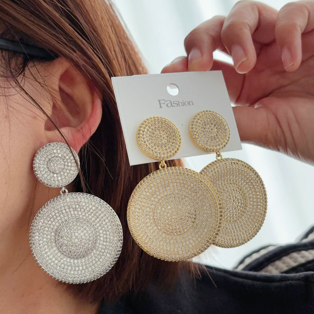 Pave zircon chunky circle earrings