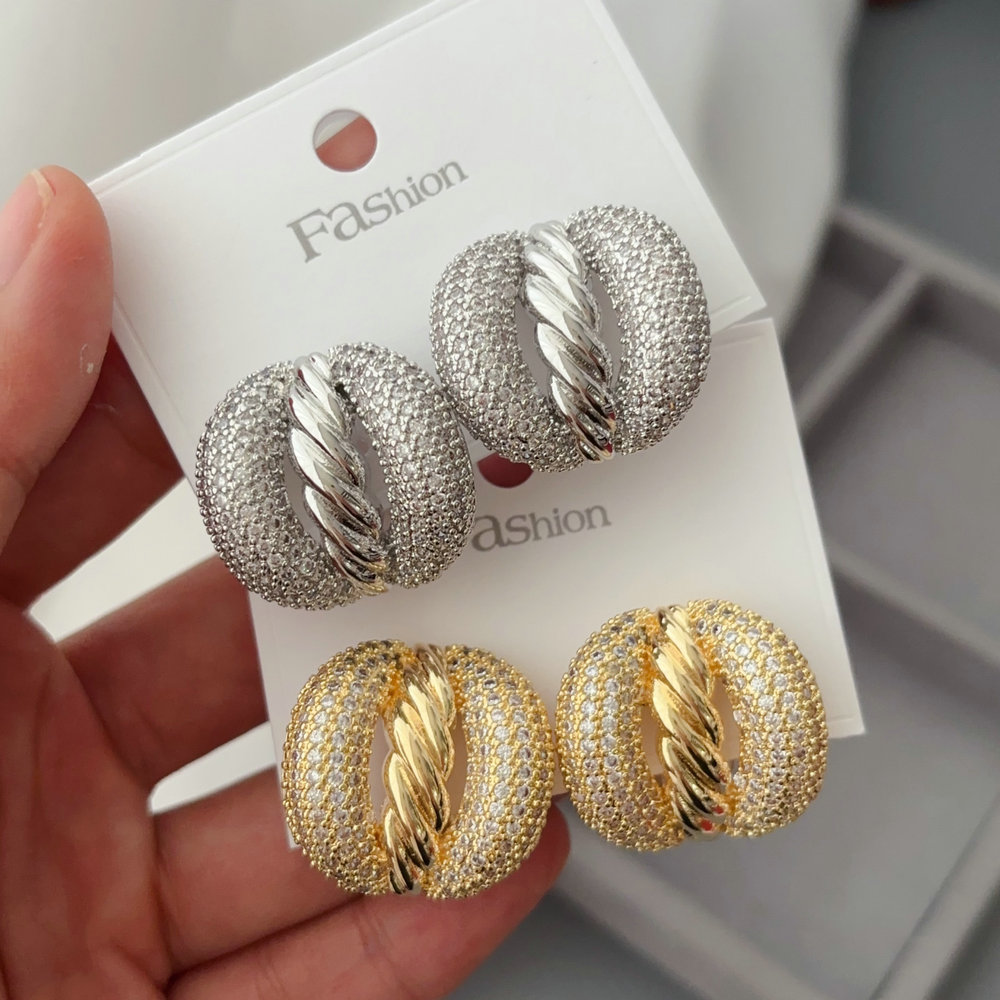 Pave zircon fan earrings