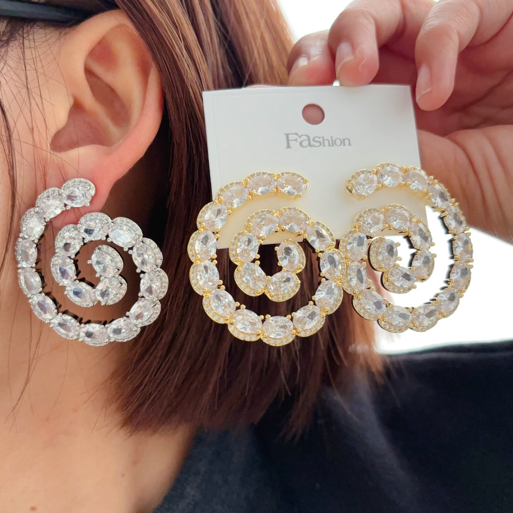 Pave zircon chunky snail earrings