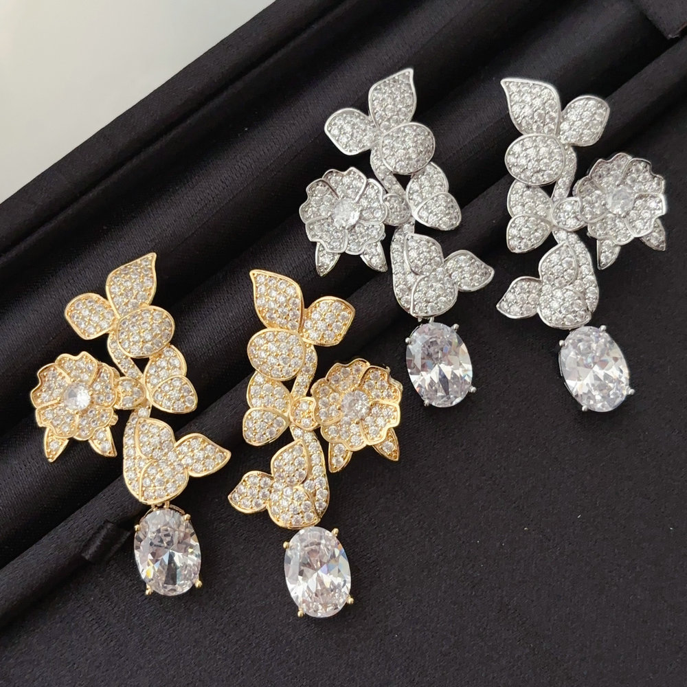pave zircon flower earrings