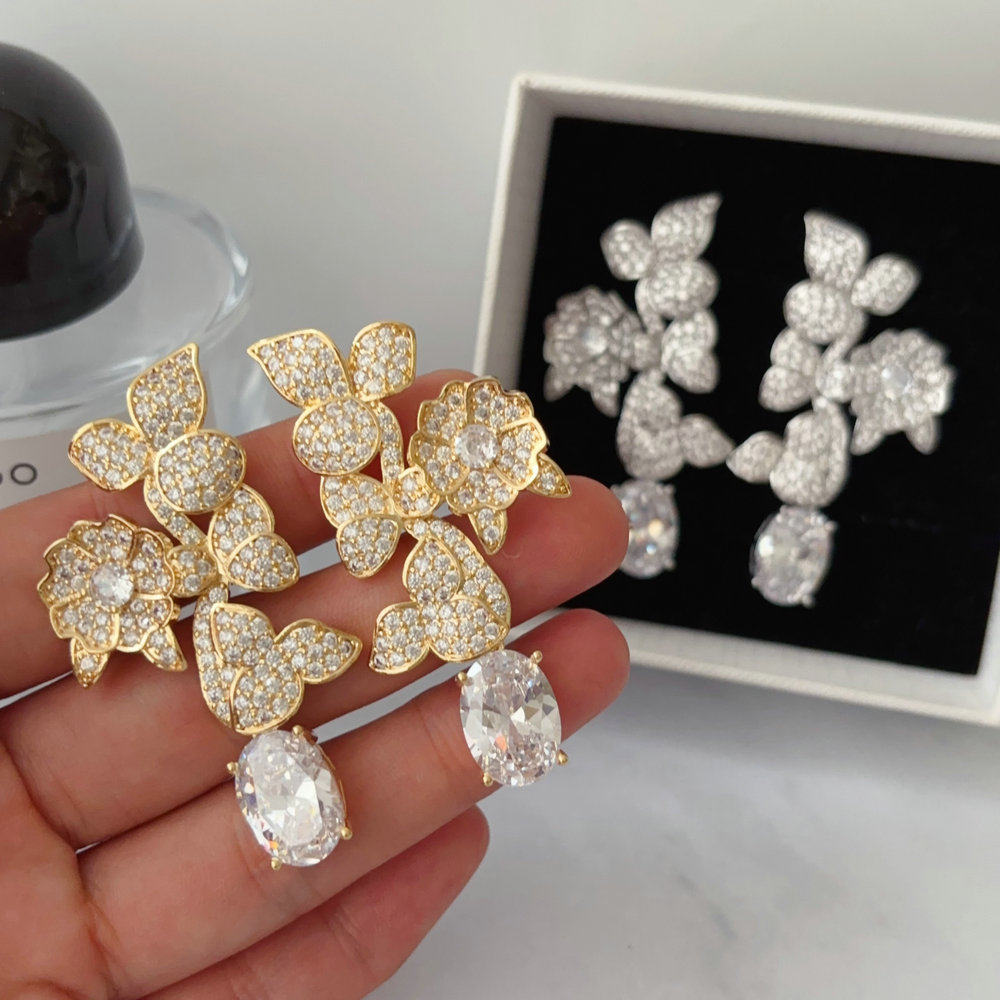 pave zircon flower earrings