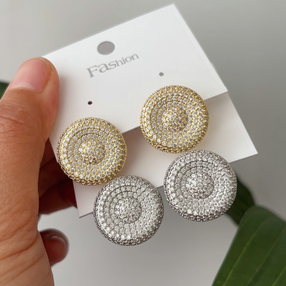 pave zircon round shape earrings