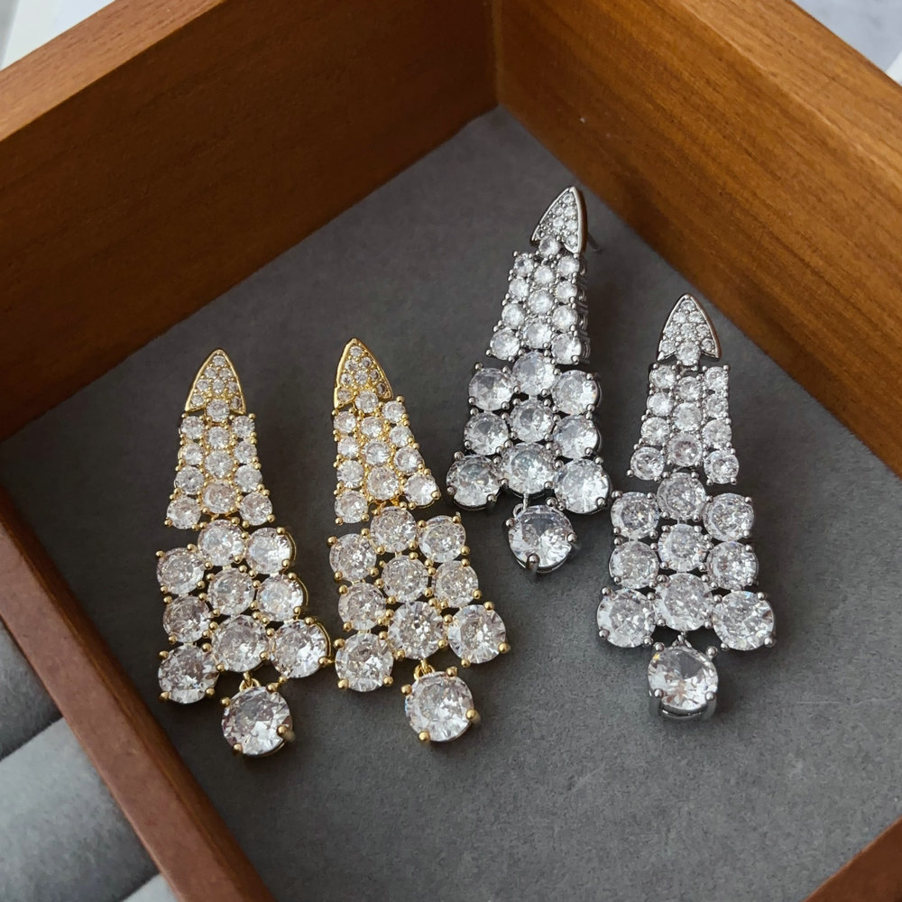 Pave zircon tassel earrings