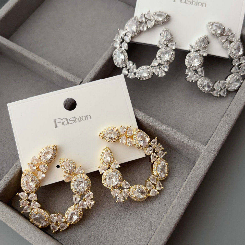 Pave zircon fan earrings