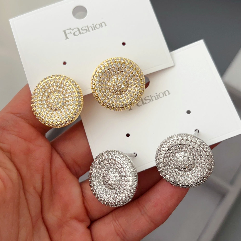 pave zircon round shape earrings