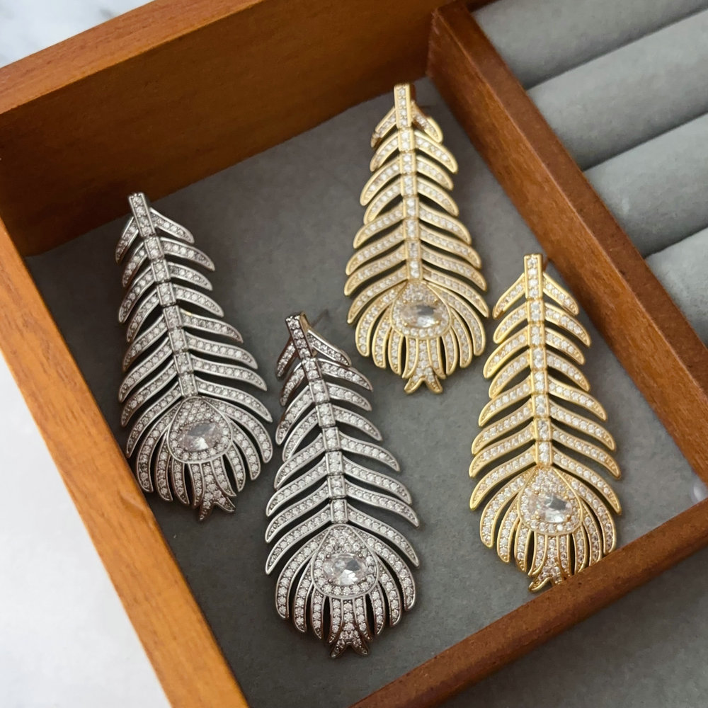 Pave chunky leaf earrings