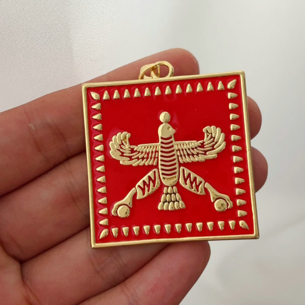 Ren enamel square pendant