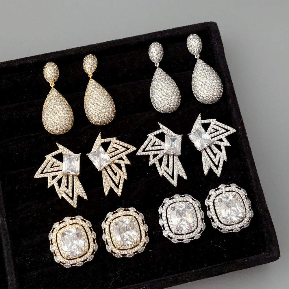 Pave zircon square earrings