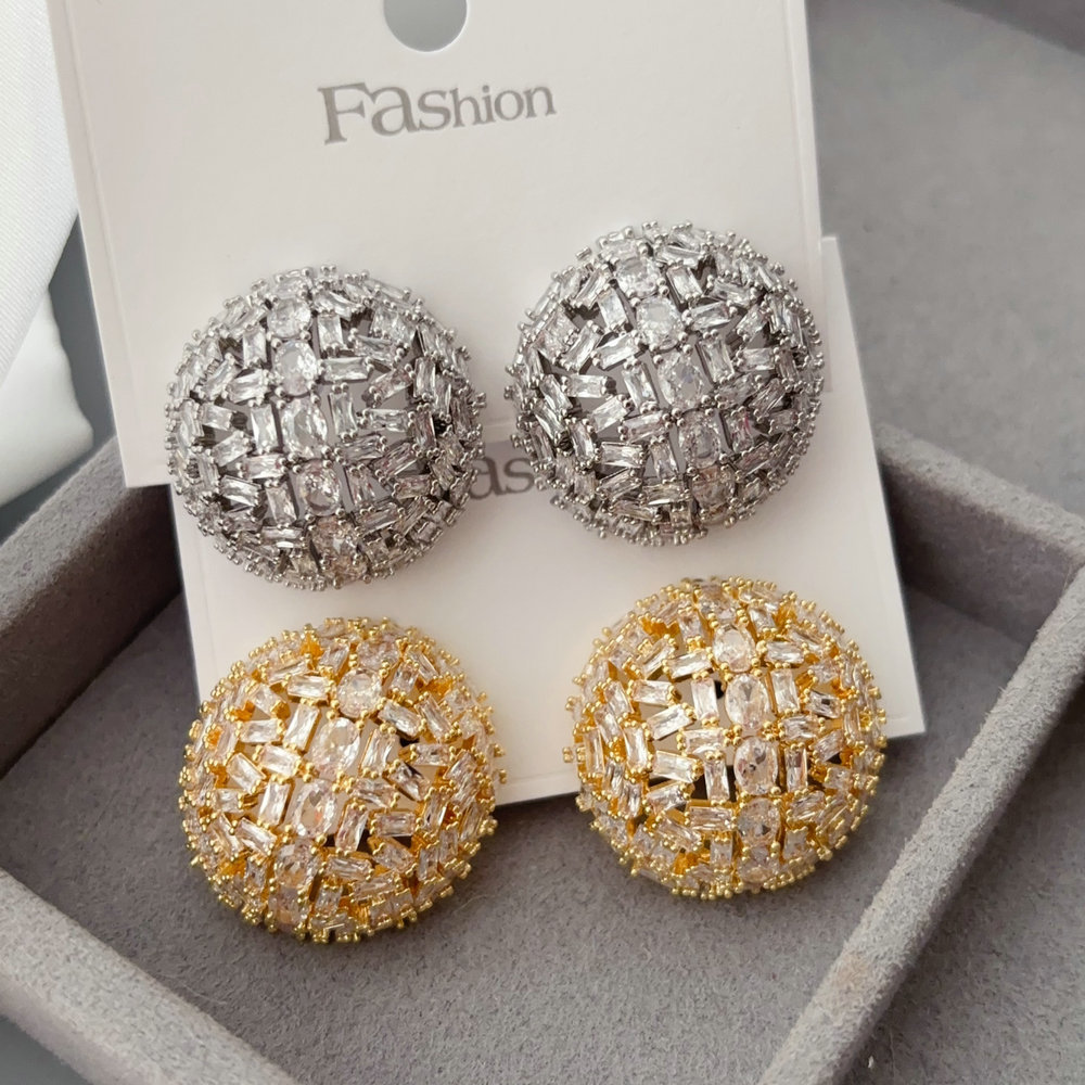 Pave zircon ball earrings