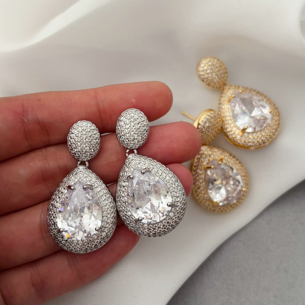 Pave zircon teardrop earrings