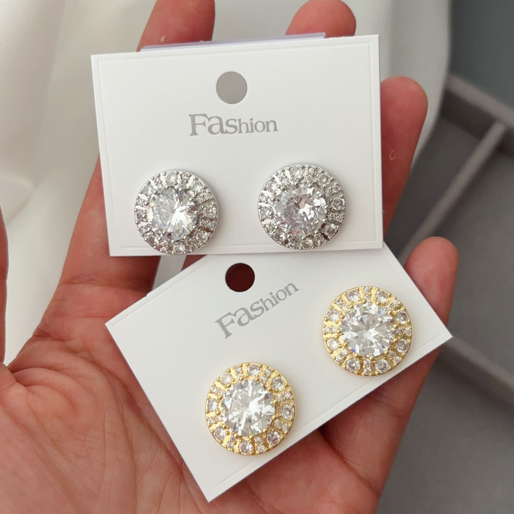 Pave zircon round earrings