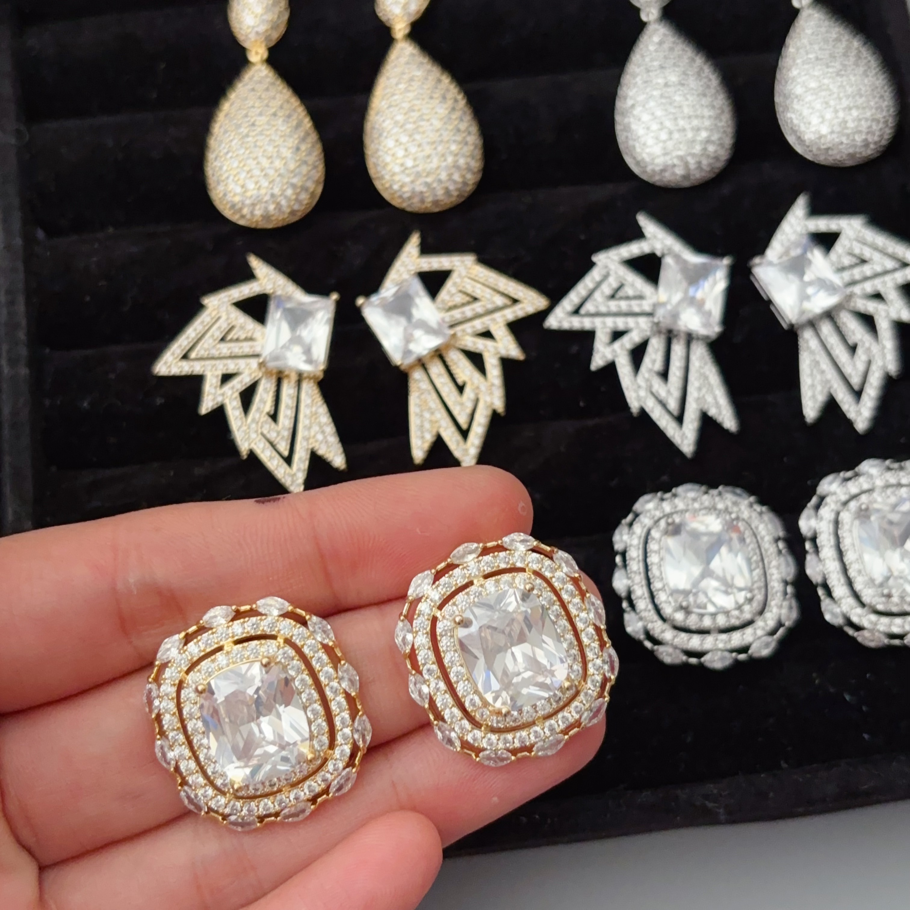 Pave zircon square earrings