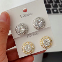 Pave zircon round earrings