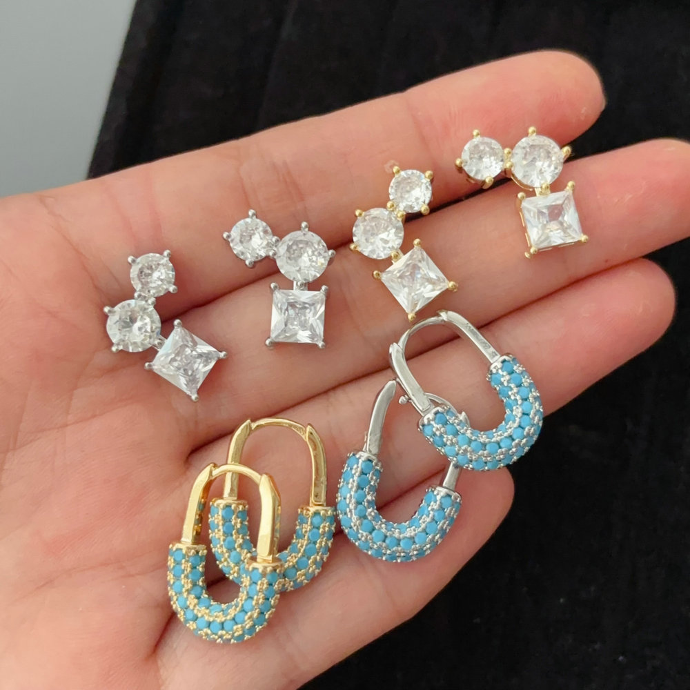 Fashion zircon pin earrings