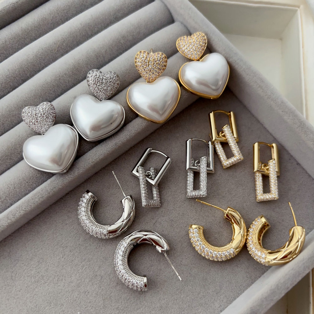 Pave heart earrings