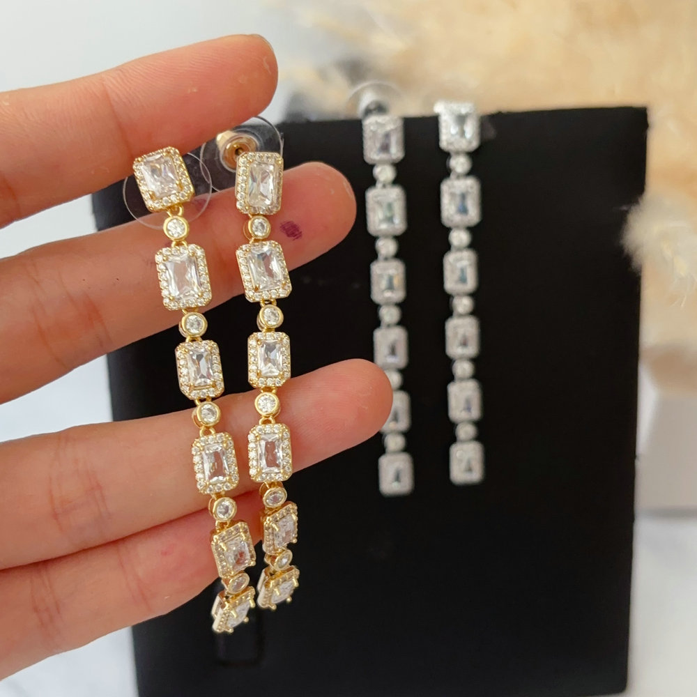 Long zircon party earrings