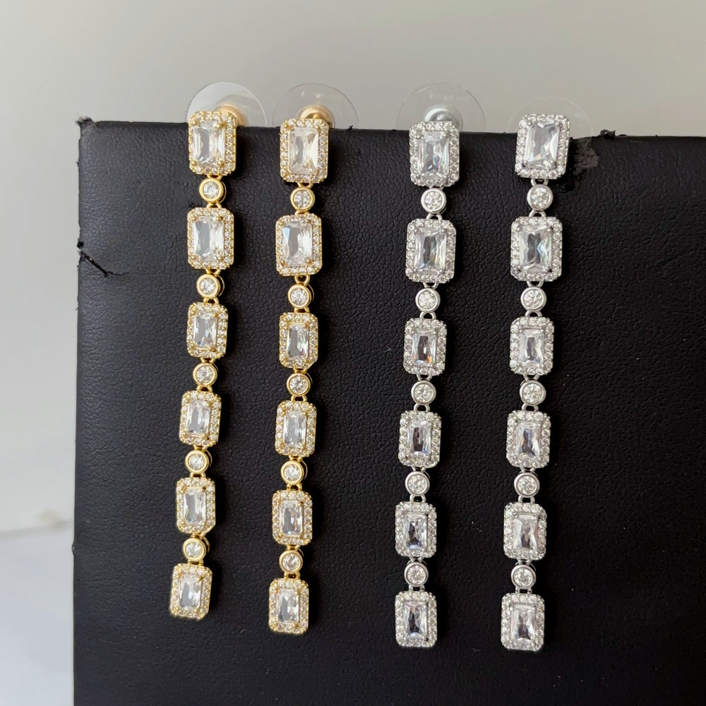 Long zircon party earrings