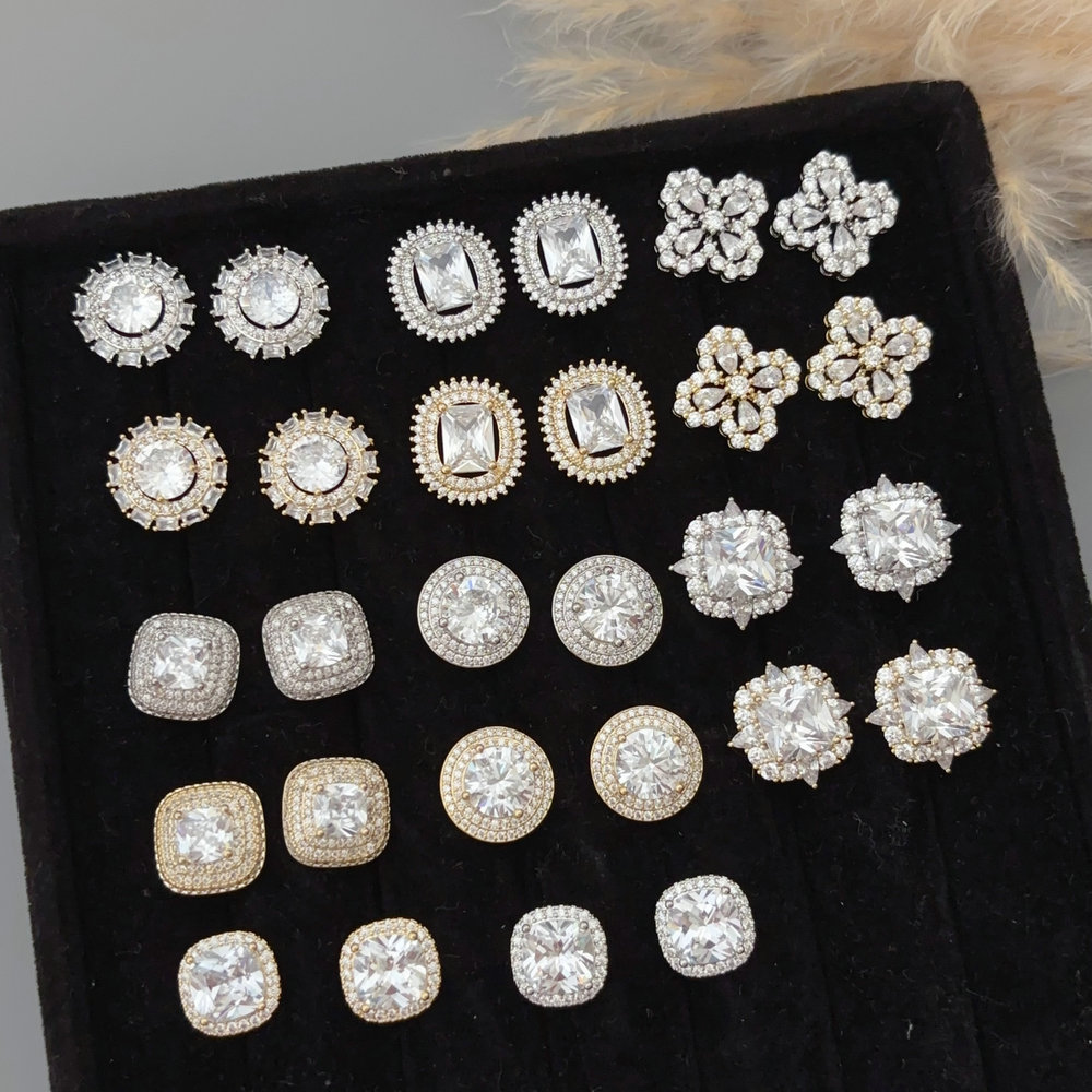 Pave zircon basic earrings