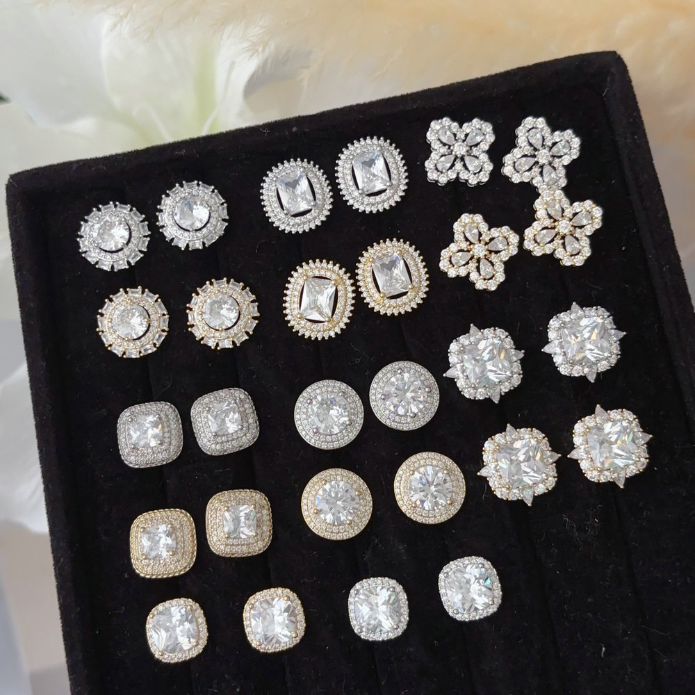 Pave zircon basic earrings
