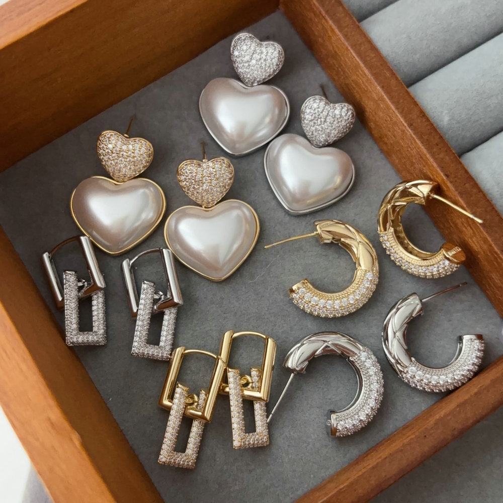 Pave heart earrings