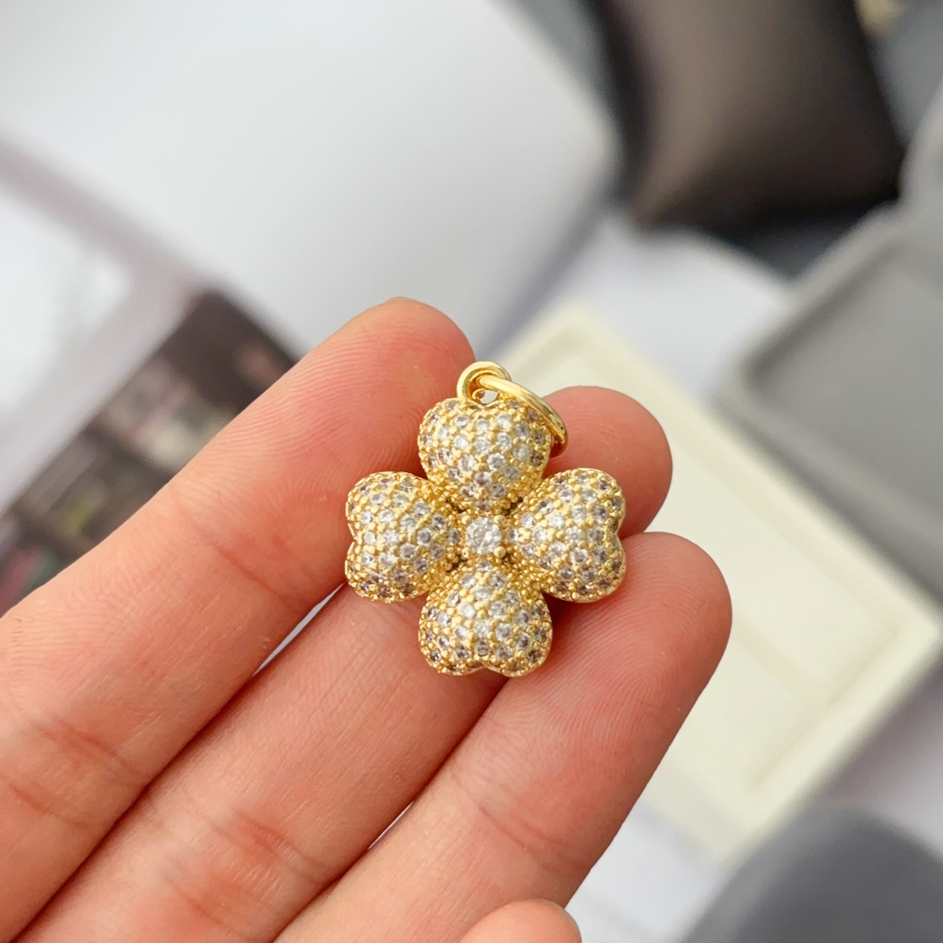 pave zircon clover charm