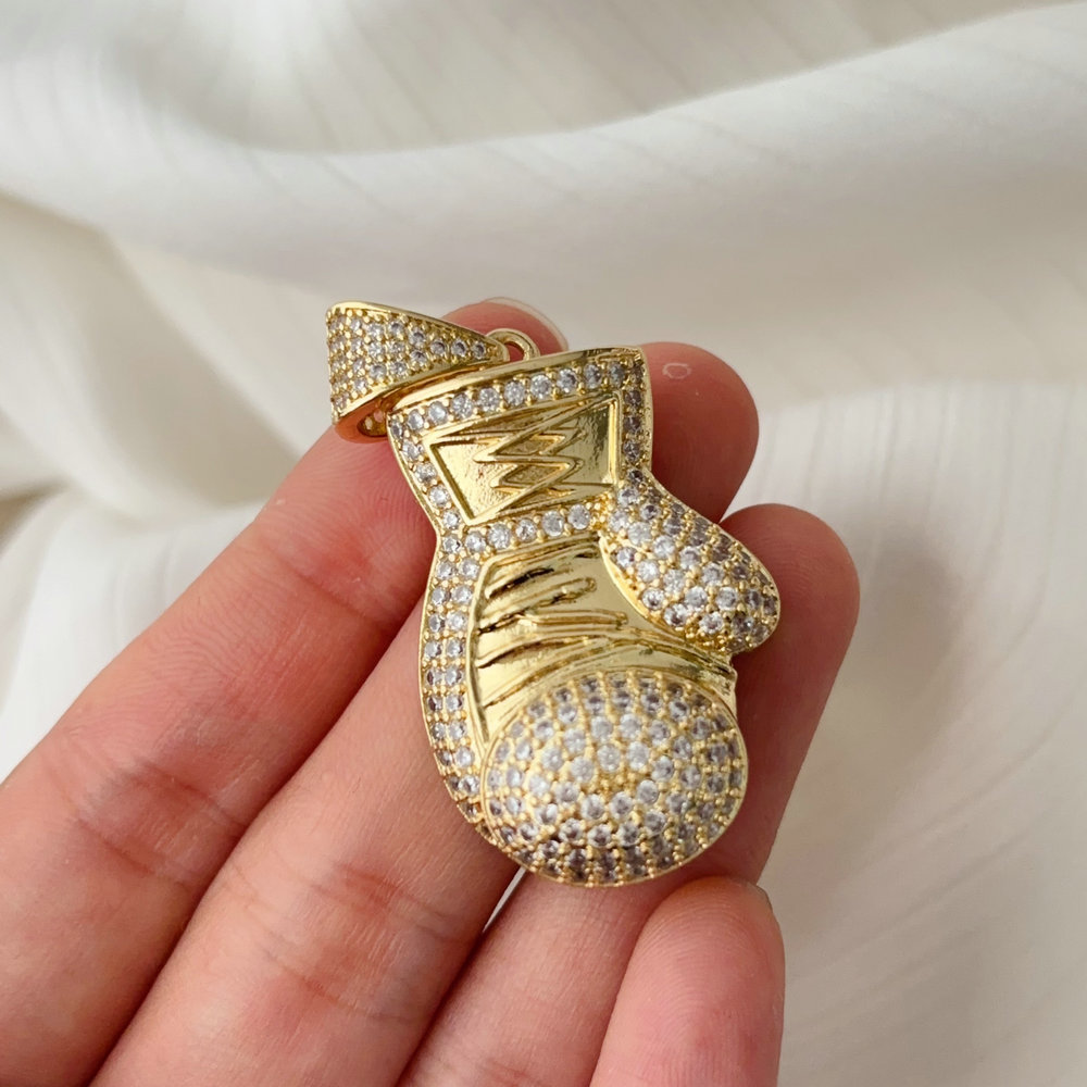 Pave big hand pendant